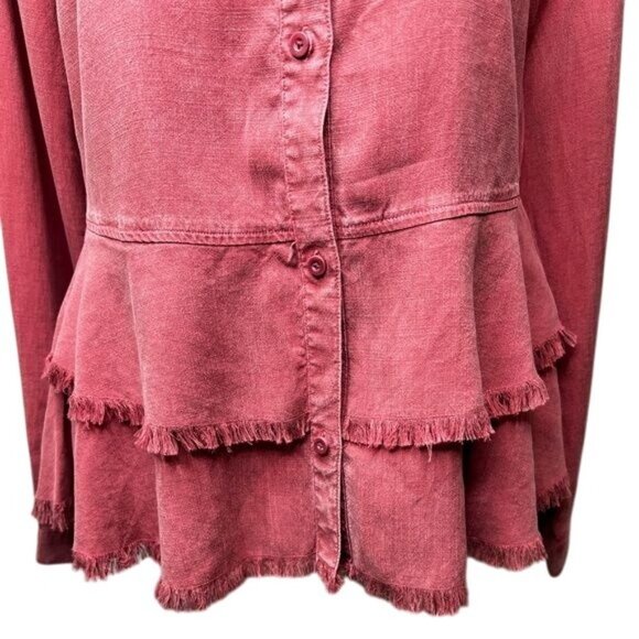 Anthropologie Cloth & Stone Womens Rose Button-Up Peplum Shirt W/Frayed Hem XS - Picture 5 of 14